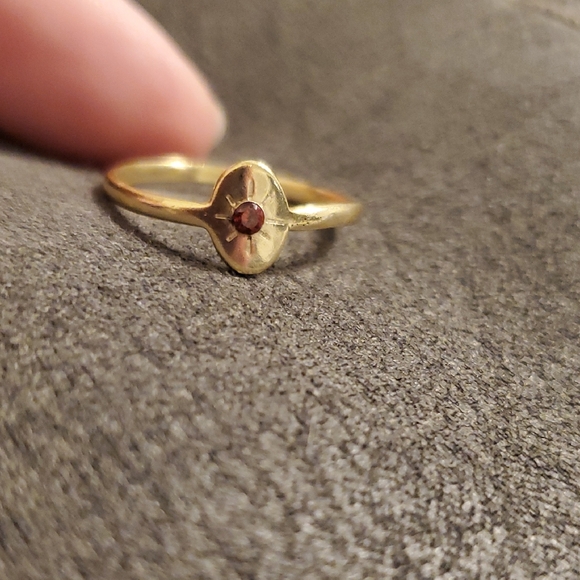 Gold Tone Ruby Starburst Ring | Minimalist Oval Disc | Sizes 7, 7.5 - Picture 2 of 5